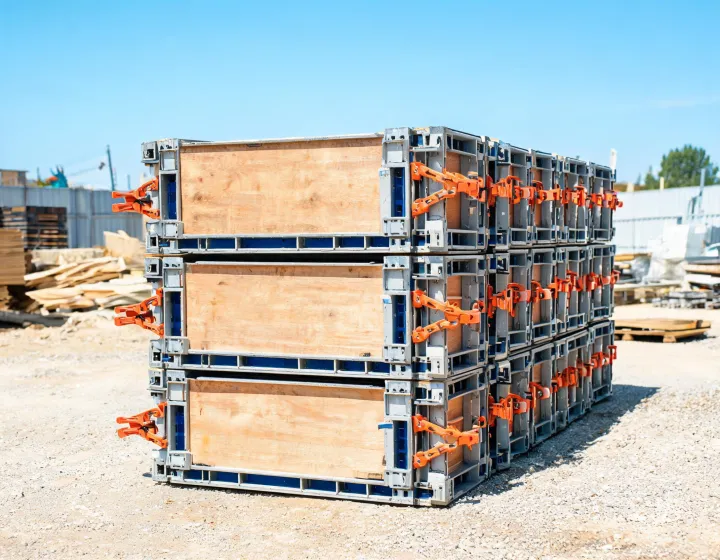 MEVA modular formwork panels staged for a concrete pour